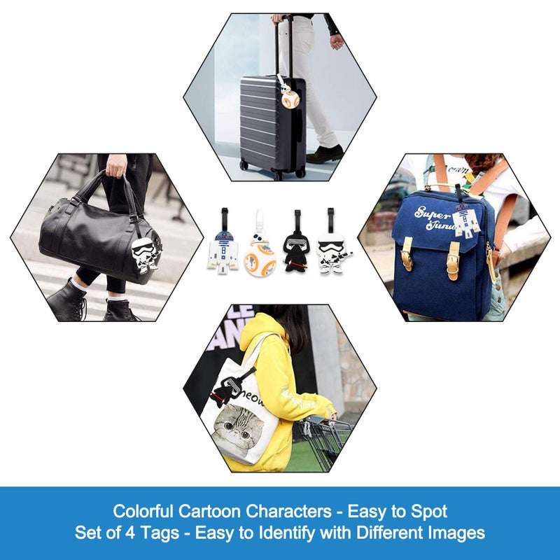 Finex 4 Pcs Set Star Wars Kylo Ren BB8 Stormtrooper R2D2 Silicone Travel Luggage Baggage Identification Labels ID Tag for Bag Suitcase Plane Cruise Ships with Belt Strap - Image 2